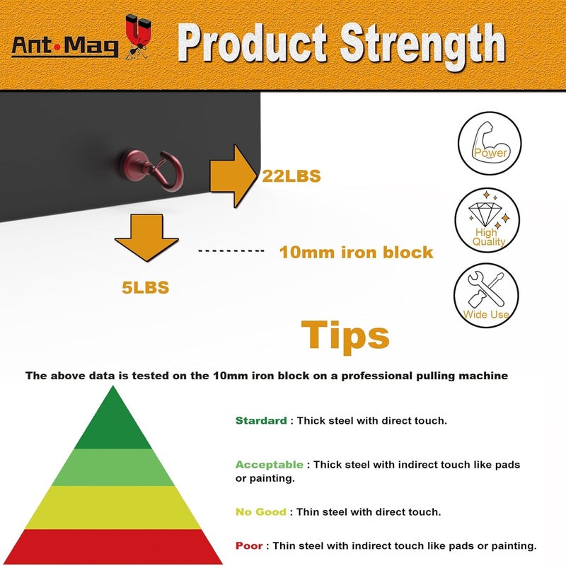 Ant Mag Magnetic Hooks Heavy Duty with Snap 22lbs Strong Red Magnet Hooks Great Hanging for Refrigerator, Cruise Cabin, Grill, Wreath,Kitchen,Office 8 Pack - Image 3